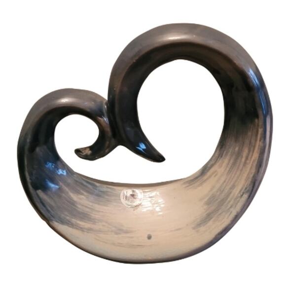 Vintage Ceramic Blue White Modern Abstract Wave Sphere Sculpture 11 inches tall - Picture 1 of 6